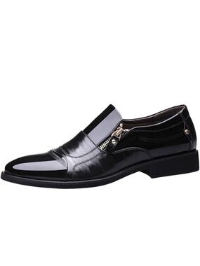 Fashion Union Black Patent Slip-On Loafers with Side Zip